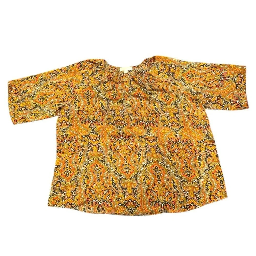 Michael Kors 1X Plus Size Boho Paisley Blouse Three Quarter Sleeve NWOT
